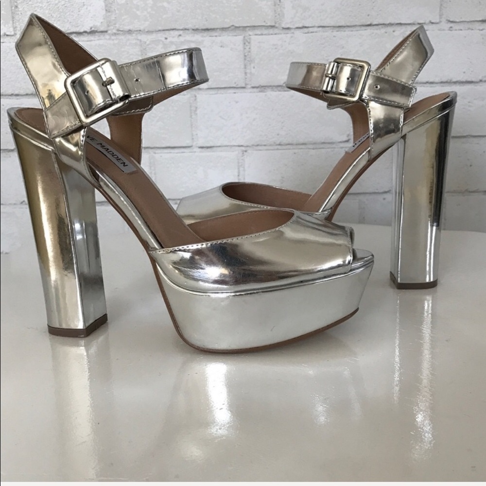Steve Madden Silver Platform Sandals